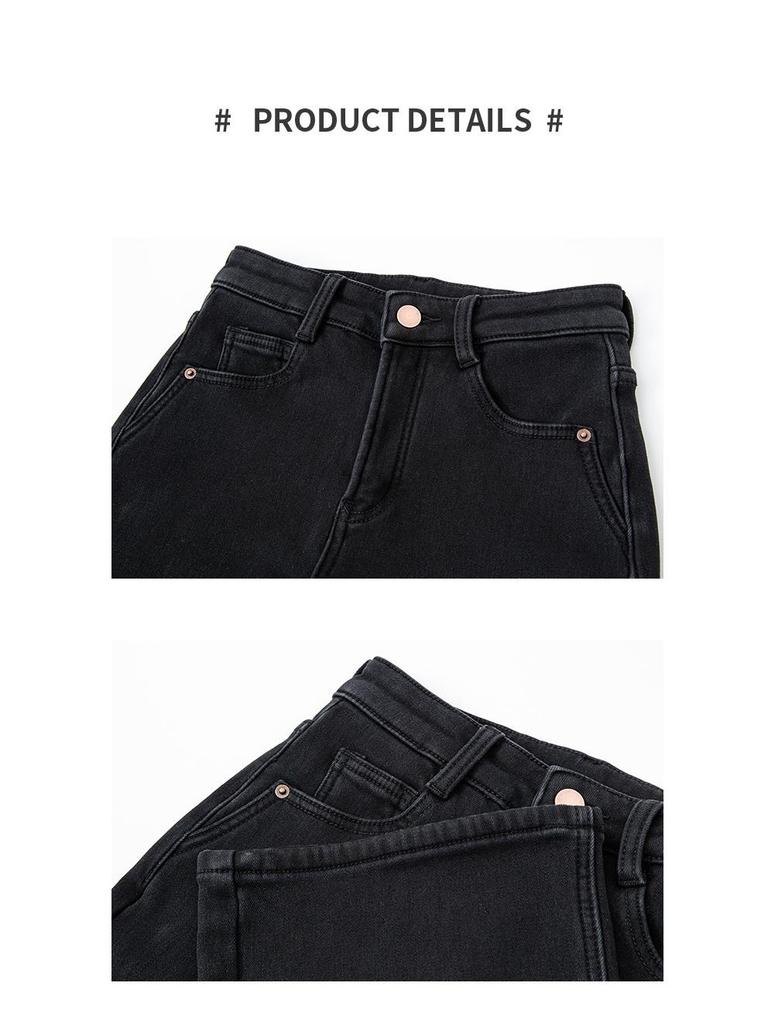 2025 Women's High-Waist Black Winter Slim Fit Flare Jeans - Warm, Comfortable, High-Grade Fabric with Long Pants