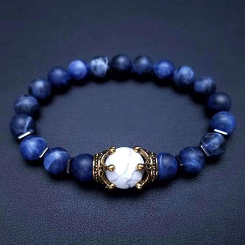 Luxury Men's Tiger Eye Stone Bead Bracelet with Crown