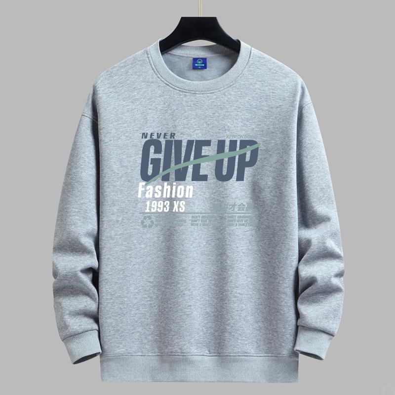 QICED Spring and Autumn Sweatshirt Men's Long Sleeve T-shirt Loose Versatile Casual O-Neck Pullover