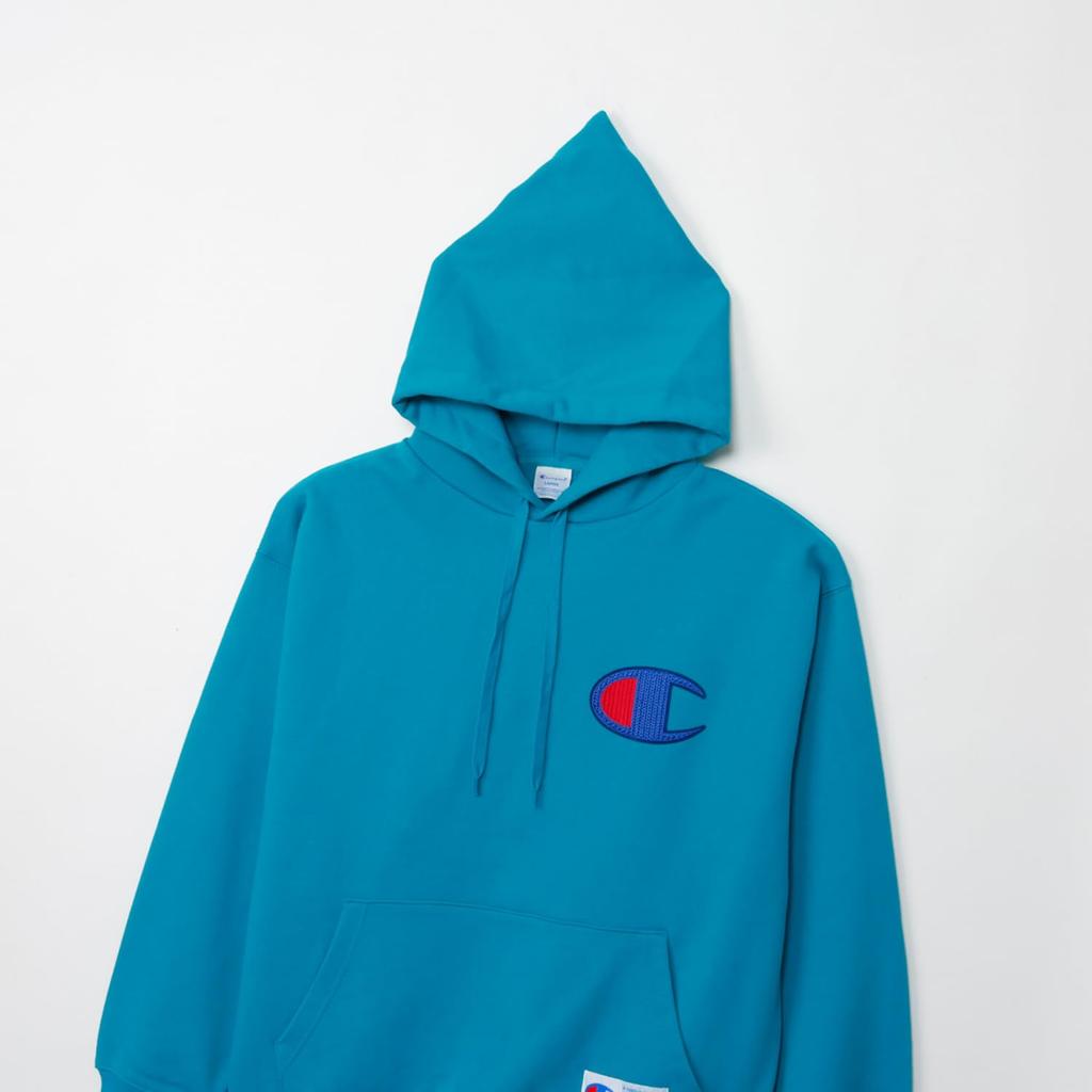 Champion Long Sleeve Fleece LooseFit Hooded Sweatshirt with Big Action Teal Blue Men's Logo, Style, C3-B104,