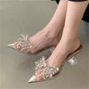 Aneikeh Spring Butterfly-knot Crystal Women Pumps PVC Transparent Heels Elegant Pointed Toe Party Prom Mules Shoes