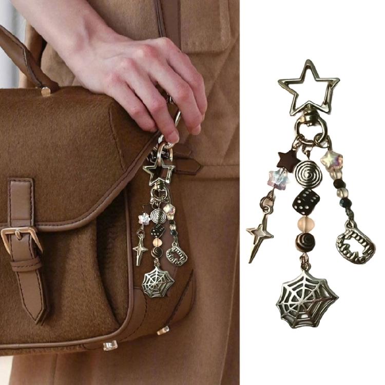 Bead Keychain Spiders Web/Spirals Star Key Chain Ornament Teens Jewelry Key Accessory For Girls Everyday Use