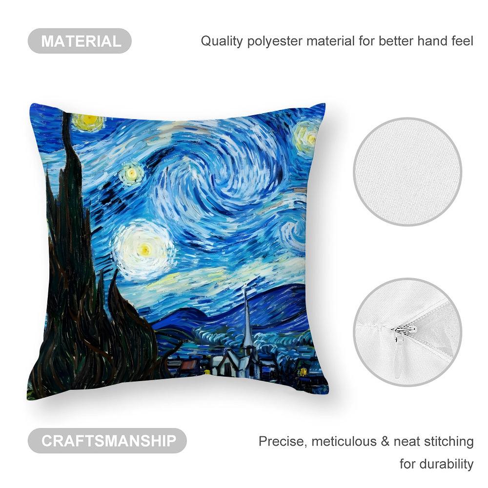 Starry Sky Van Gogh Art Oil Painting Pillow Case 3D Print Polyester Fiber 40*40Cm Home Sofa Throw Decoration Festival Gift