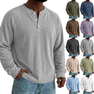 T-shirt à manches longues et col rond en velours côtelé pour homme - Haut athlétique décontracté pour un usage quotidien