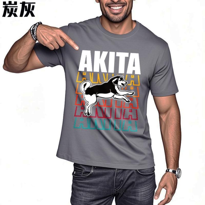 Unisex Tshirt Breathable For Men Crew Neck Tshirt Black Akita Dog Graphic With Colorful Text Layers Hiphop For Man Top Tees