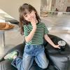 Girls' Short Sleeved T-shirt Striped Summer Children's Korean Summer Outfit Half Sleeved Girls' Thin Top T-shirt