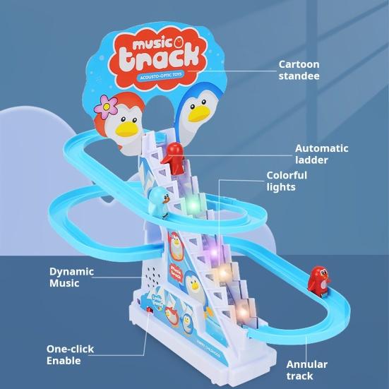 

Электрическая игрушка-дорожка для скалолазания в виде животного со светодиодной подсветкой и музыкой, мультяшный динозавр, пингвин, восхождение по лестнице, американские горки, скользящая игрушка для малышей, мальчиков и девочек, подарок Penguin
