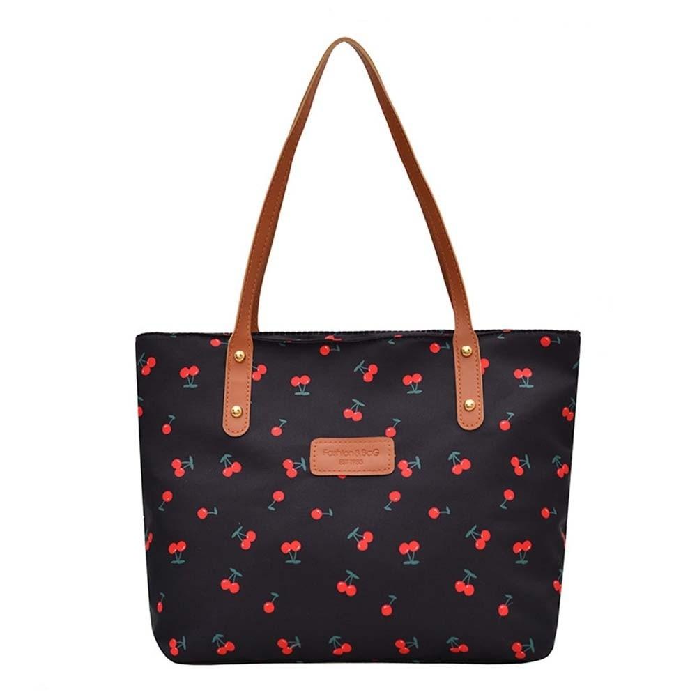 Korean Style Cherry Printed Tote Bag Large Capacity Lightweight Patterned Canvas Handbag Solid Color Trendy Women Shoulder Bag