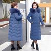 Winter Hooded Slim Down Cotton Jacket Solid Color Fur Collar Thick Parkas Coat Middle-aged Mother Warm Over-The-Knee Overcoat