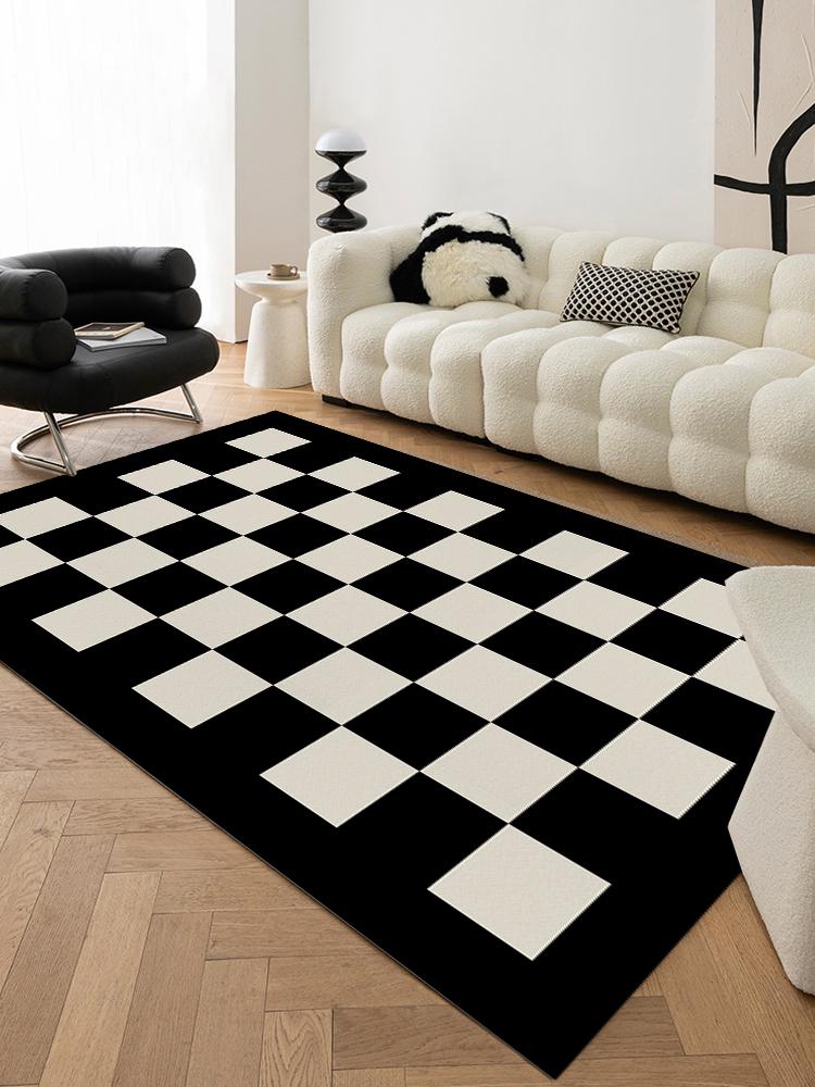 Black White Checkerboard Fluffy Carpet Living Room Decoration Home Sofa Cream Style Bedroom Girl Room Rug Anti-skid Floor Mat