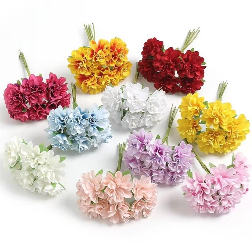 6 Heads Artificial Carnation Bouquet Silk Small Bundle Simulation Flowers Soft DIY Floral Materials Artificial Flowers