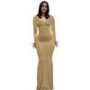 Rochie Maxi cu Mâneci Lungi pentru Femei Toamnă Casual Gât Rotund Rochie Lungă Slim Fit Bodycon Cu Volane Rochie de Cocktail