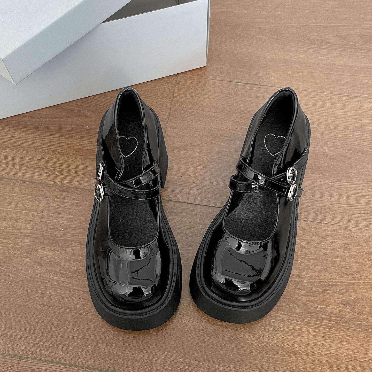 

Retro black high-end British thick-heeled small leather shoes for women s 2025 new summer with skirts to increase the height of Mary Jane shoes 35 чёрный