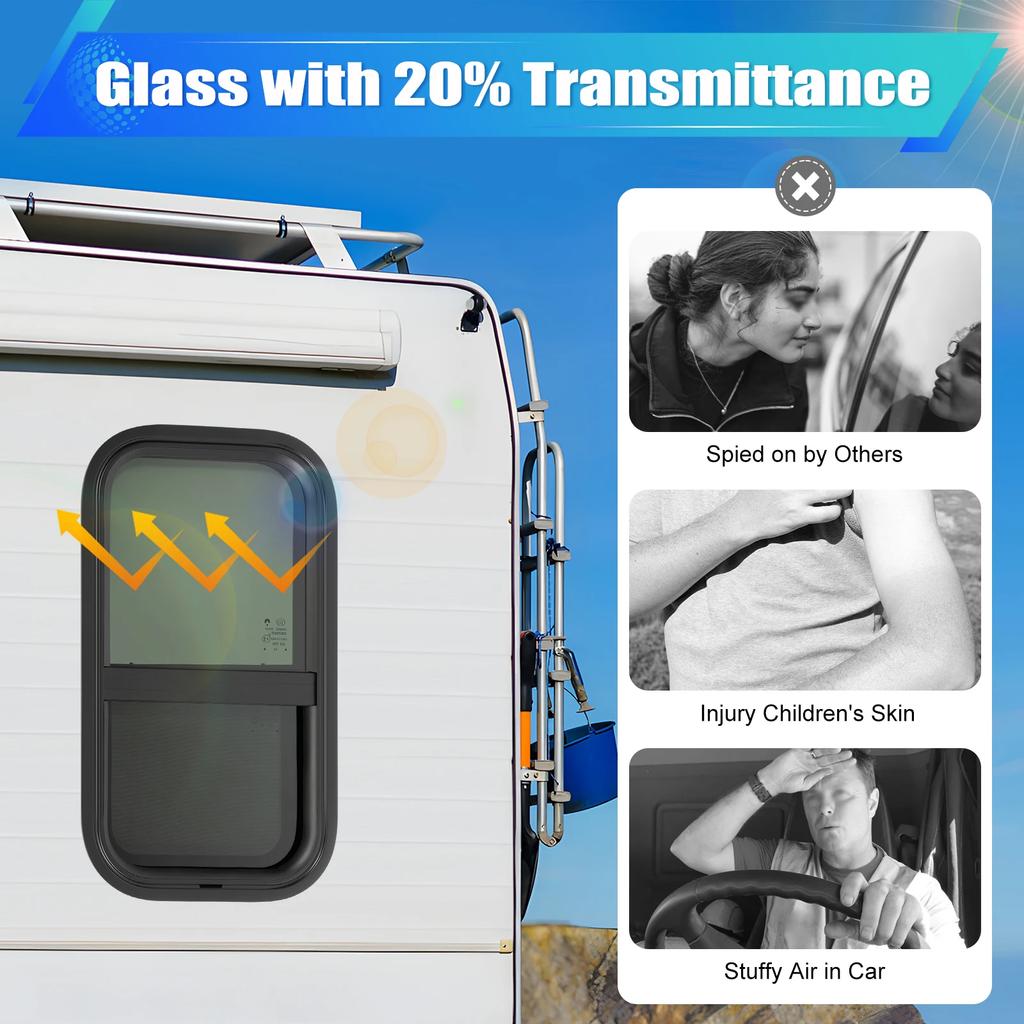 Premium RV Window 12" W x 22" H, Vertical Sliding Wall Window with Screen, for Cargo Trailers,Includes Complete Installation Kit
