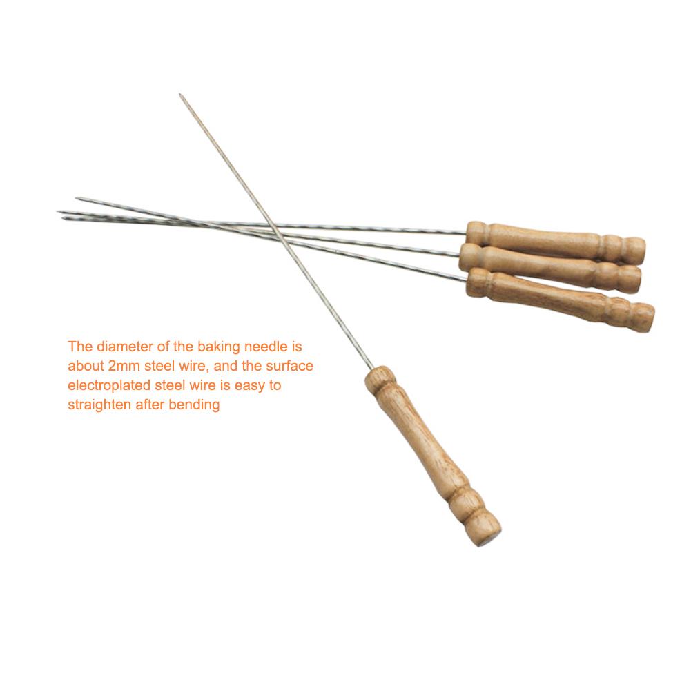 10pcs BBQ Roast Barbecue Skewer Grill Kebab Needles Stick Stainless Steel Wood Handle Barbecue Needle for Fish Meat