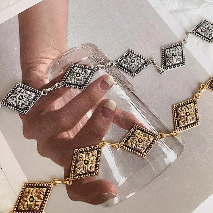 Punk Style Retro Metal Waist Chain Women'S Trend Ethnic Style Waist Chain Carved Rhombus Chain Thin Belt