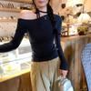 Petite Korean Halter Neck Off-Shoulder Long Sleeve Women's Shirt, Autumn Winter 2025 Collection