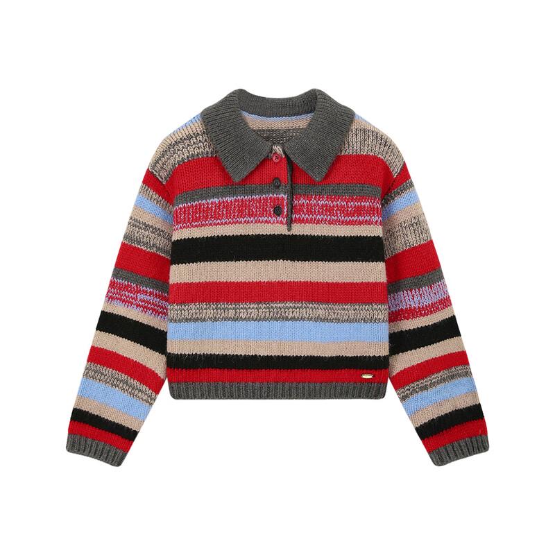 ELLE KIDS Girls' Striped Retro Polo Knit Sweater