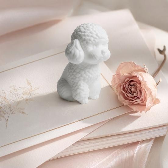 Huaqianguhh 3D Printed Cute Teddy Dog Statue, Mini Poodle Figurine, Matte Solid Black Statue with Detailed Curly Fur, Wide Anti-Tipping Base,