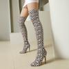 Herbstliche, dünne High Heels mit Leopardenmuster, sexy Kniestiefel mit elastischem Bund, große Größen