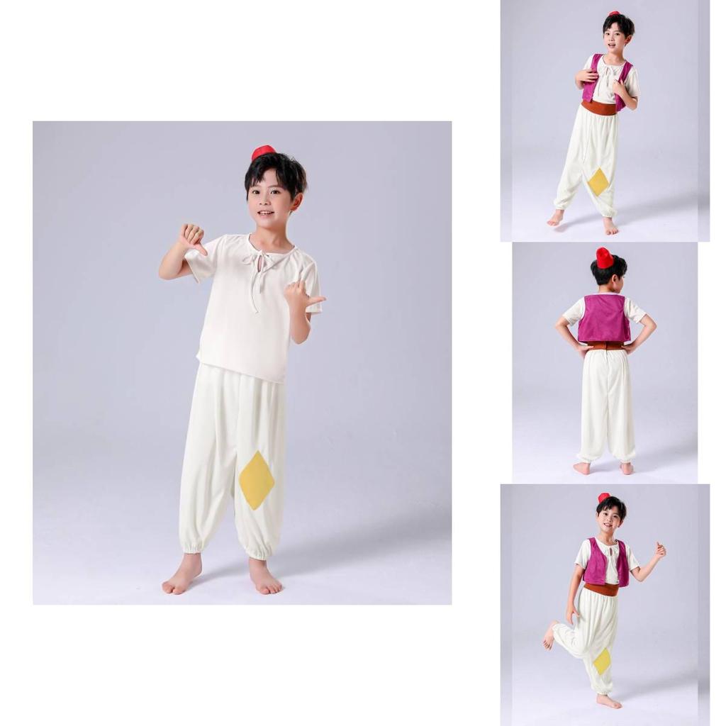 2023 New Halloween Aladdin Genie Prince Children's Cosplay Costume Arabian Nights Full Set Outfit Polyester Fabric