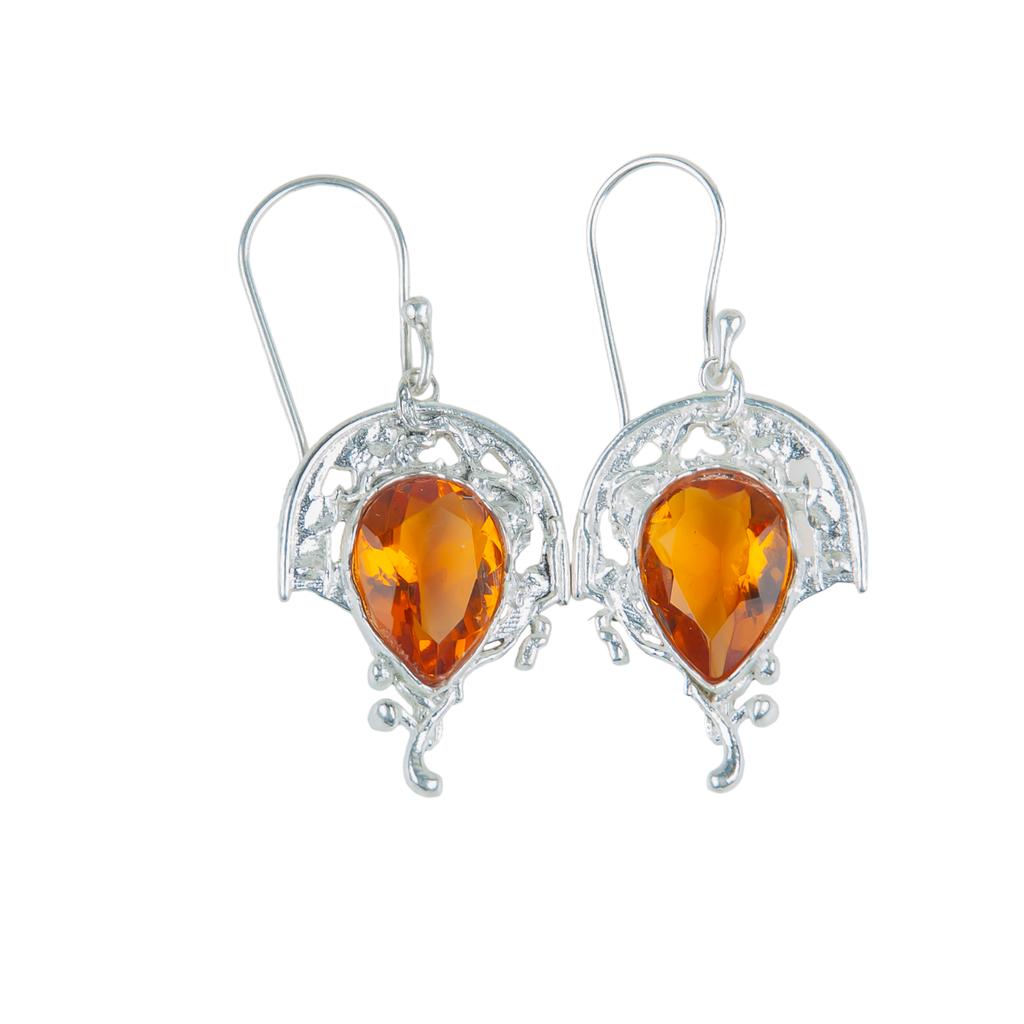 Citrine Gemstone 925 Sterling Silver Jewelry Handmade Drop/Dangle Earrings 1.73" CE-5-1