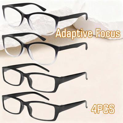 4PCS Auto Focus Reading Glasses for Women Men Lightweight Rectangular Frame Spring Hinge Readers Eyewear