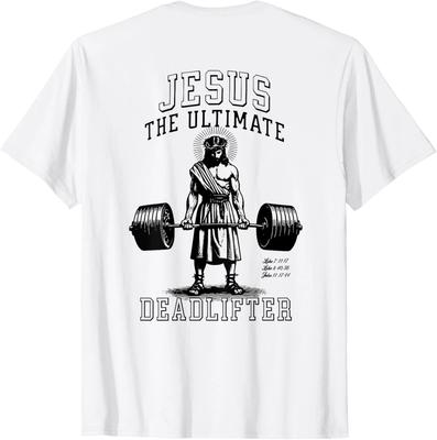 Jesus Der ultimative Kreuzheber | Jesus beim Kreuzheben Christliches T-Shirt auf dem Rücken 100% Baumwolle Herren T-Shirts Oberteil