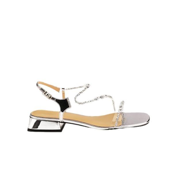Grape mother studiolee square head flash diamond word with high heels thick heel sandals women's 2025 new summer