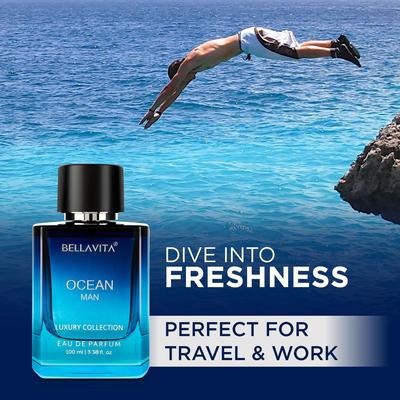 Bella Vita Luxury OCEAN Aquatic parfémovaná voda pro muže s mořskou, orchidejí a pižmem|dlouhotrvající svěží citrusová a dřevitá vůně EDP, 100 ml
