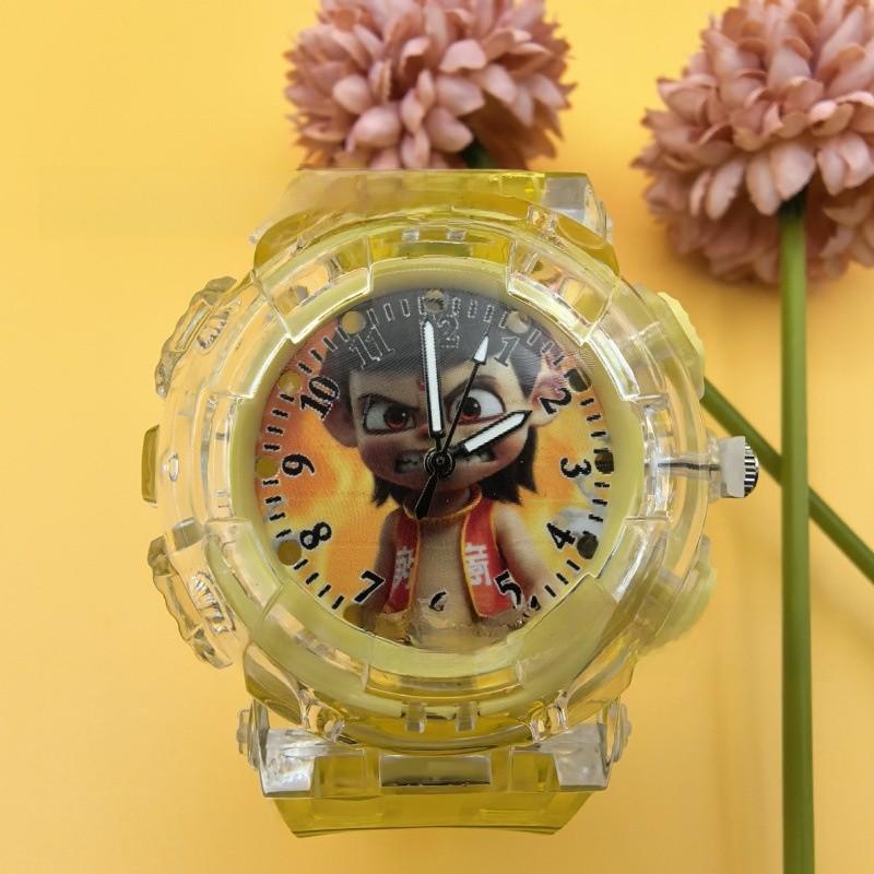 Nezha Cartoon Childrens Luminous Watch With Led Light For Kids Sports And School