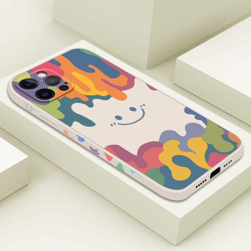 Liquid Silicone Case for IPhone 12/12 Pro, Protective Cover with Painted Creative Design, Shockproof Soft Smiley Face], 6.1 Inch White