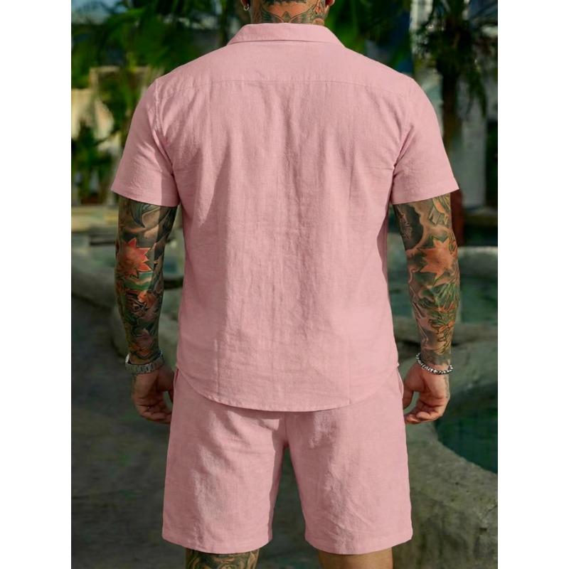 Men Casual Summer Short Sleeve Shirt And Shorts Beach Vacation Set