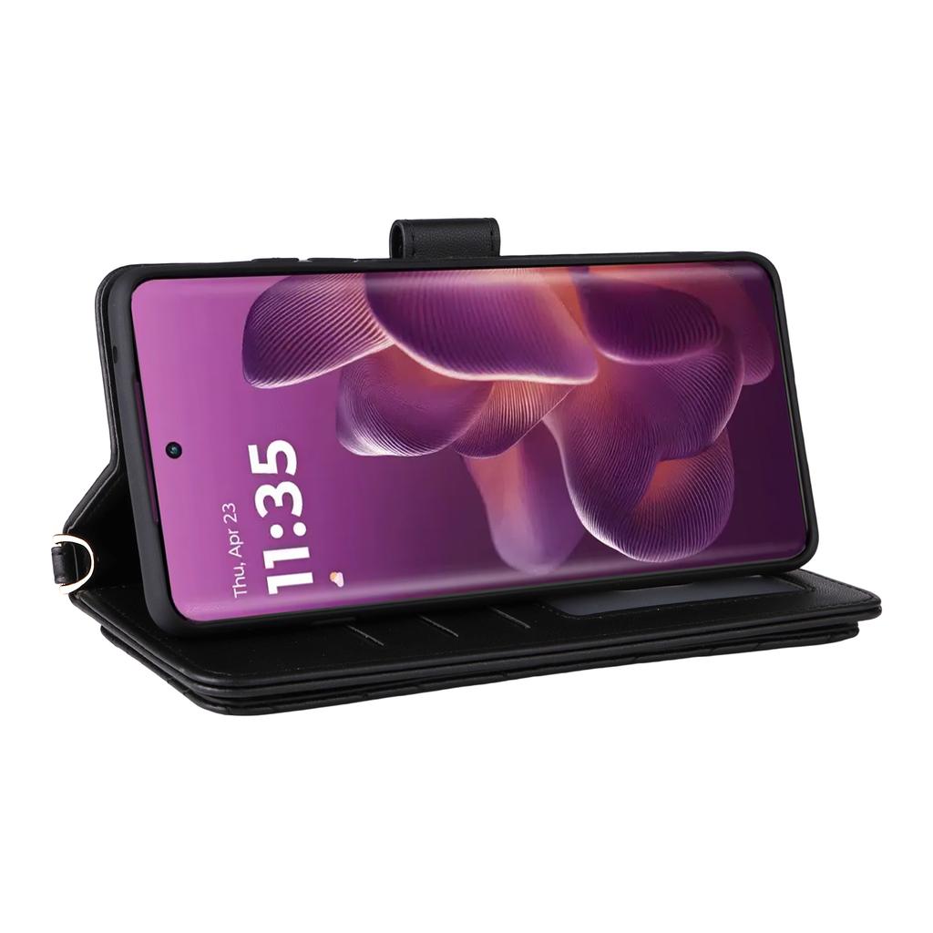 Etui dla Motorola Edge 60 Pro 5G z paskiem na ramię/nadgarstek Skórzany pokrowiec na telefon Stojak Portfel