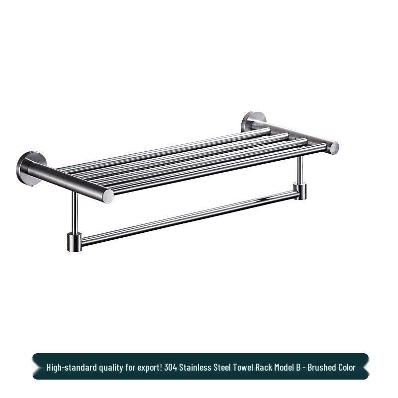 Stainless Steel Bathroom Towel Rack Set with Mirror Shelf & Nail-Free Installation