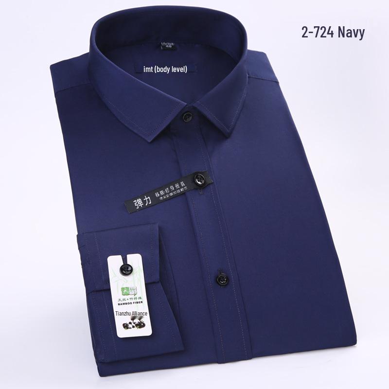 Heren Slim Fit Businessoverhemd met Lange Mouwen en Zak - Effen Kleur voor Lente en Herfst