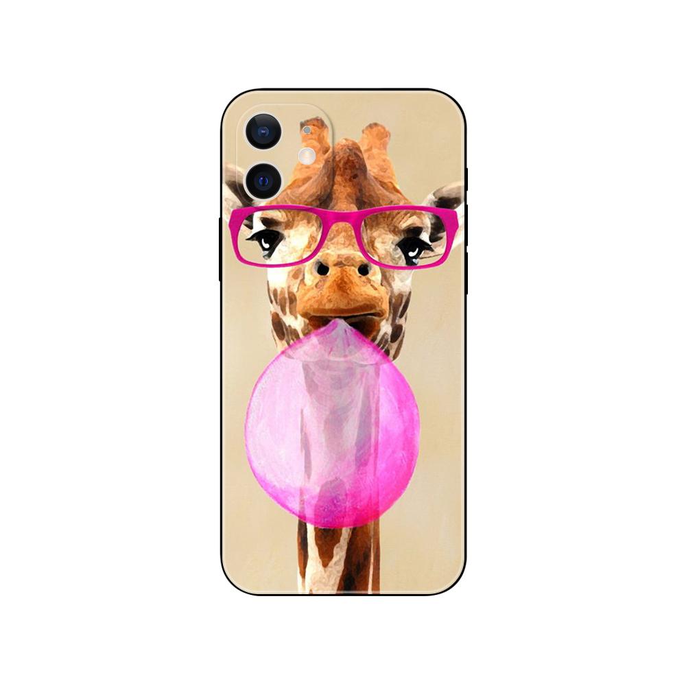 Cute Cartoon Giraffe Animal Phone Case for Iphone 5s 2020se 6 6s 7 8 Plus X 10 XR XS 11 12 13 Mini Pro MAX Black Tpu Back Cover