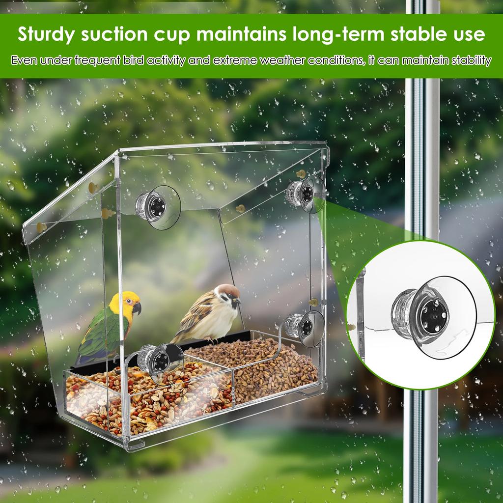 Acrylic Bird Feeder Window Bird Feeder with Suction Cups Clear Bird Feeding House for Garden Outdoor Backyard Wildlife Birding
