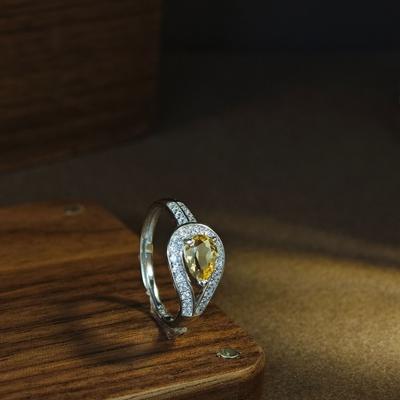 Pear Shaped Citrine Ring S925 Silver Palace Style 925 Sterling Silver Zircon Unique Water Drop Girl Rings
