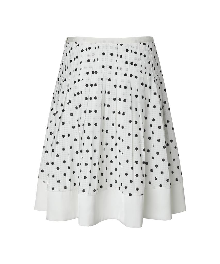 Mileko Dot Pleated Satin Skirt Ivory