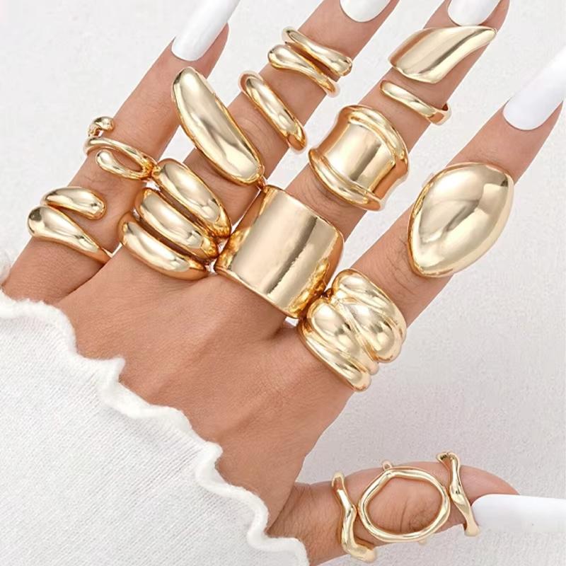 14 Pcs Exaggerated Smooth Asymmetrical Rings Set For Women Vintage Geometric Rings Casual Everyday Wear Jewelry Gifts 2026 New