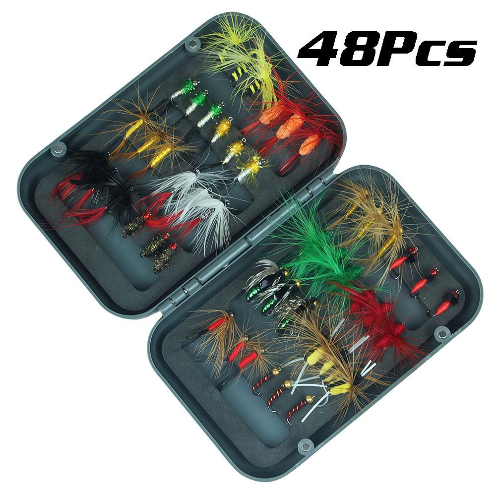Santa King Fly Fishing Lures Kit with Box Nymph Bead head Wet Fishing Dry Flies for Trout Bass Salmon