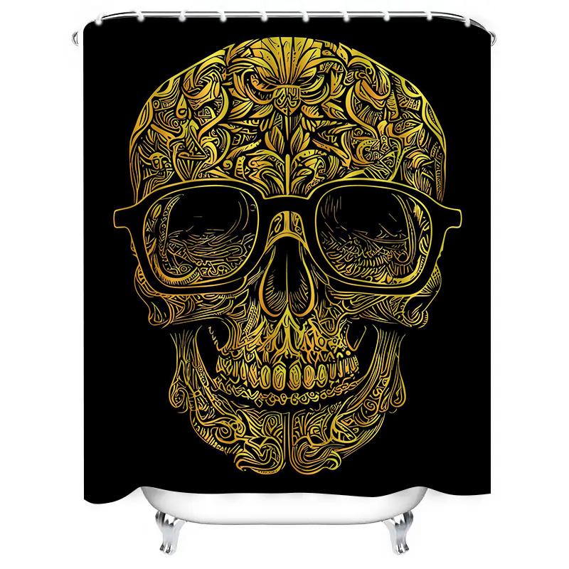 Tuniu Skull Pattern Shower Curtain, Gothic Design, Skeleton Decor, Cool Bathroom Curtain, Dark Art, Vintage Style, Unique Decora