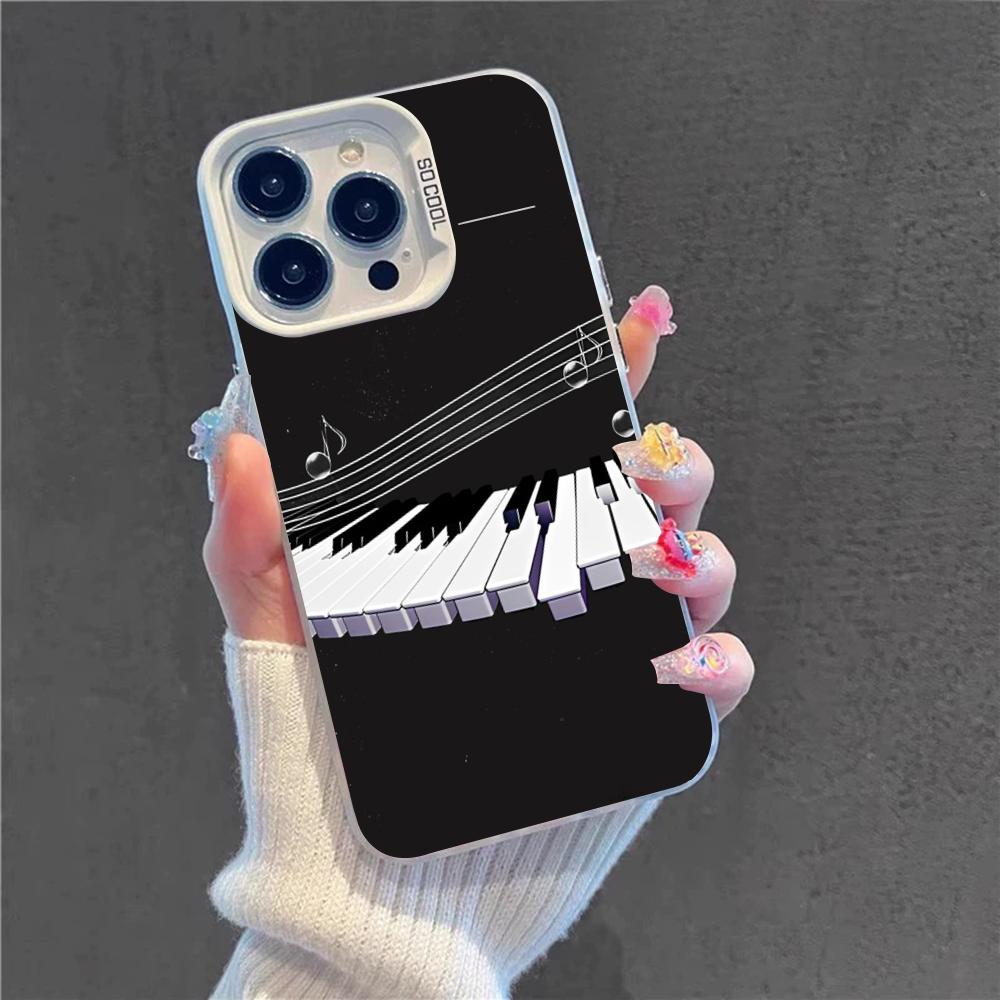 Black White Music Piano Keys Notes Phone Case For IPhone 16 15 14 13 12 11 Pro Max X XR XSMAX 8 7 Plus Matte Shockproof Back