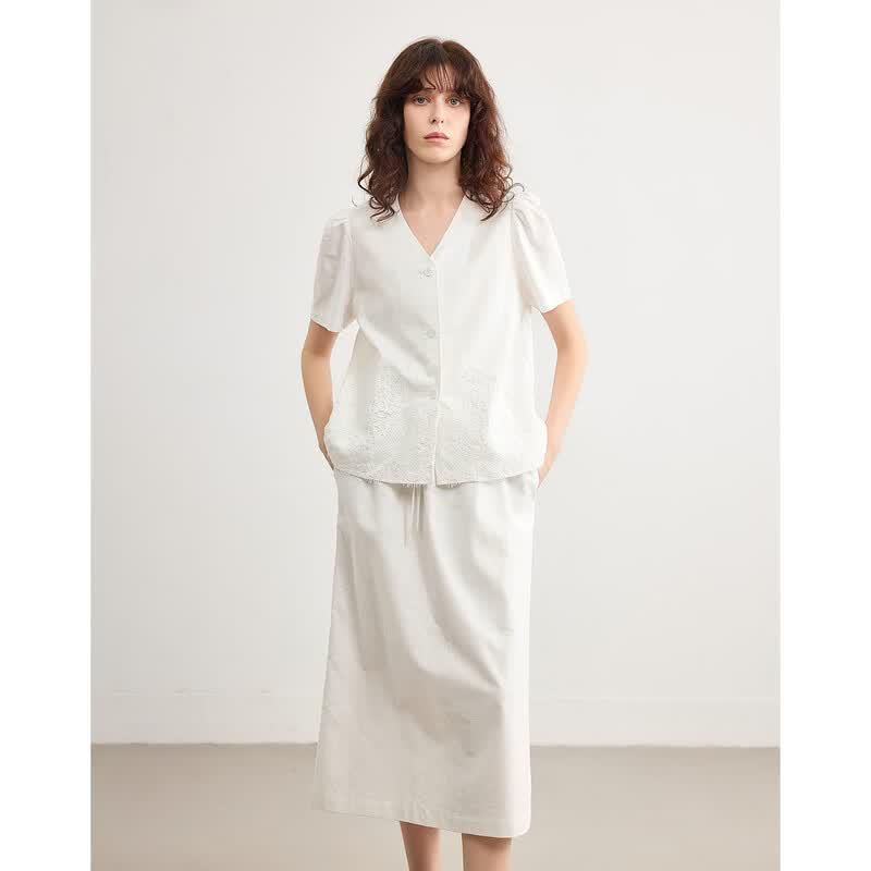 Demana Linen-Cotton Blend Lace Embroidered Two-Piece Set