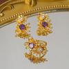 Französische Pastorale Sonnenblumen Ohrstecker Ring Set Kupferplattiert Echtgold Elegant Leichter Luxus Design Sinn Amethyst Ohrringe