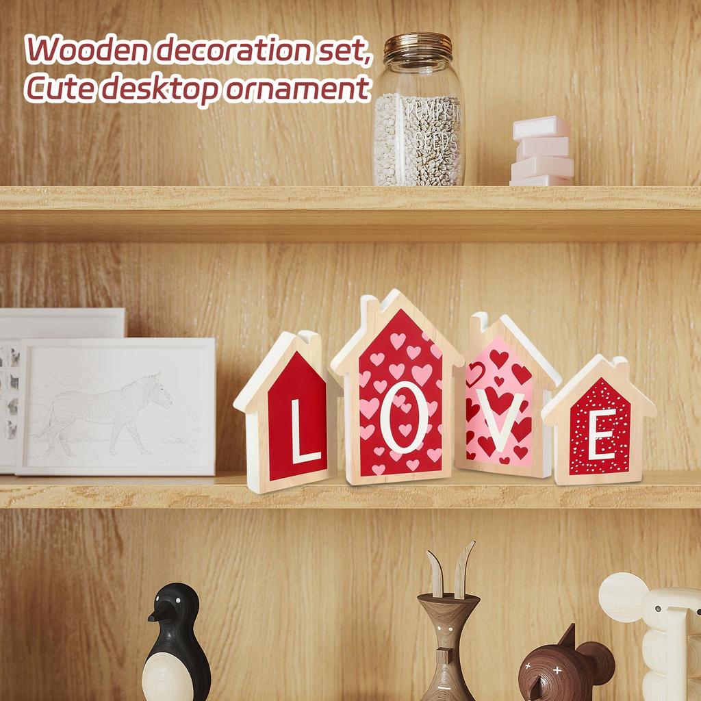 Wooden Decor Set, Cute Table Ornaments For Living Room Bedroom Shelf Desktop
