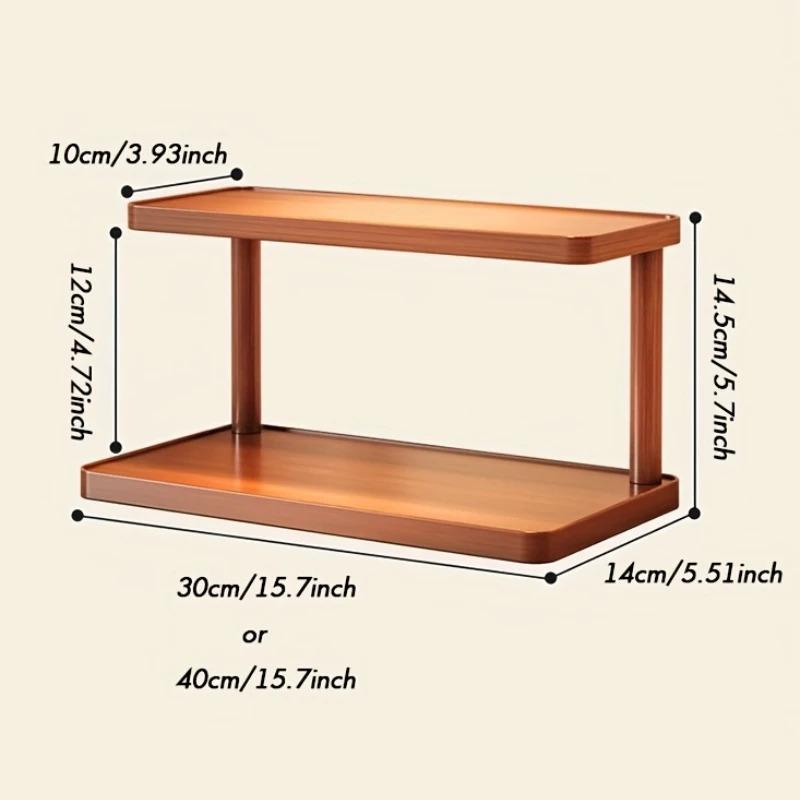 Versatile 2-Tier Wooden Storage Rack for Kitchen & Tea Room - Countertop Organizer with Decorative Handles, Ideal for Spices
