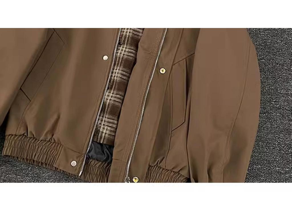 Men's Retro Plaid Patchwork Flight Jacket - Brown Casual Baseball Style
