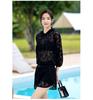 Korean Style Women's Three-Piece Swimsuit Set with Long Sleeve Sun Protection and Slimming Push-Up Features
